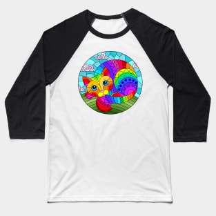 Cute Cat Stained Glass Pattern Design Baseball T-Shirt